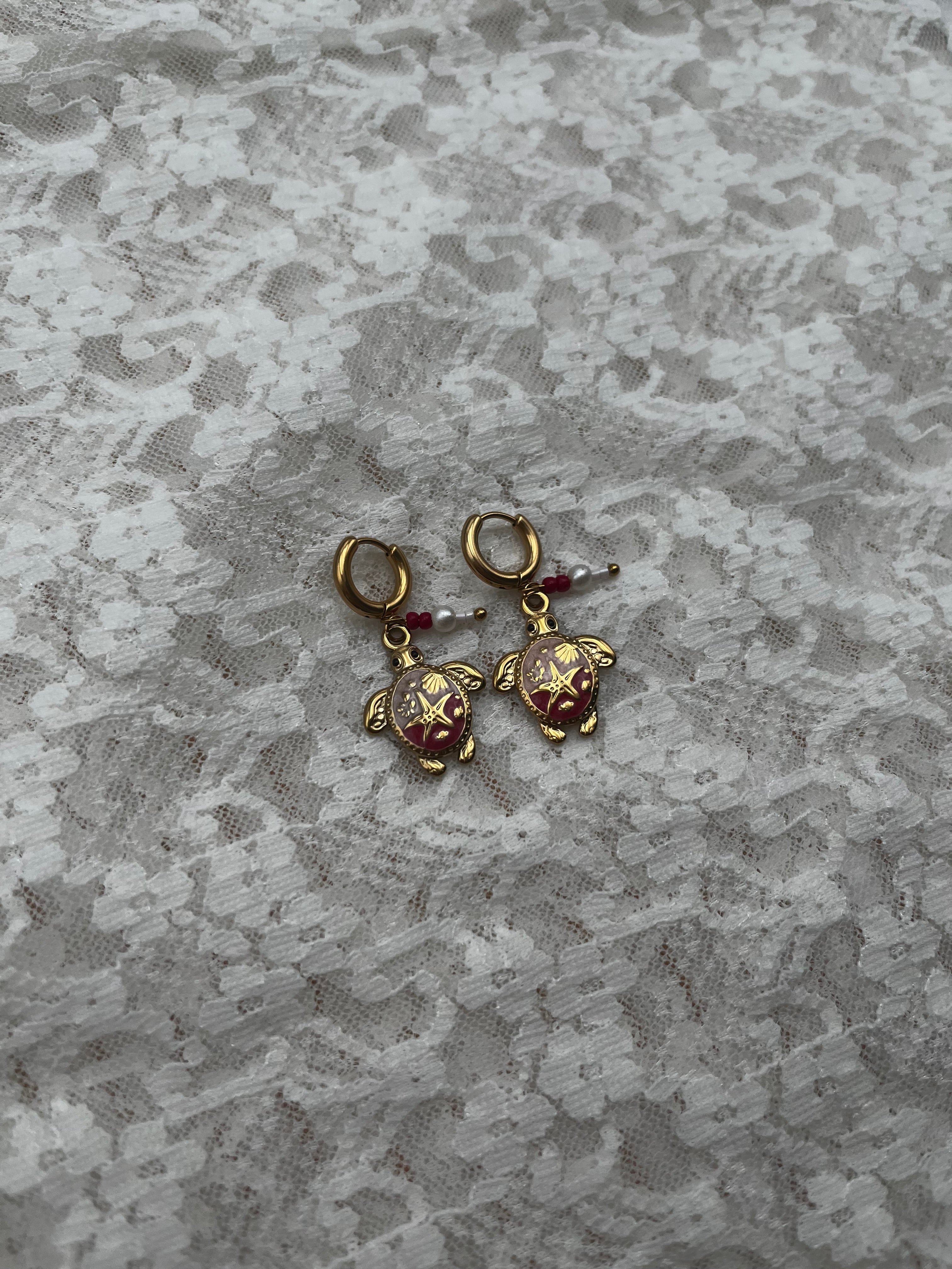 Oorbel schildpad roze