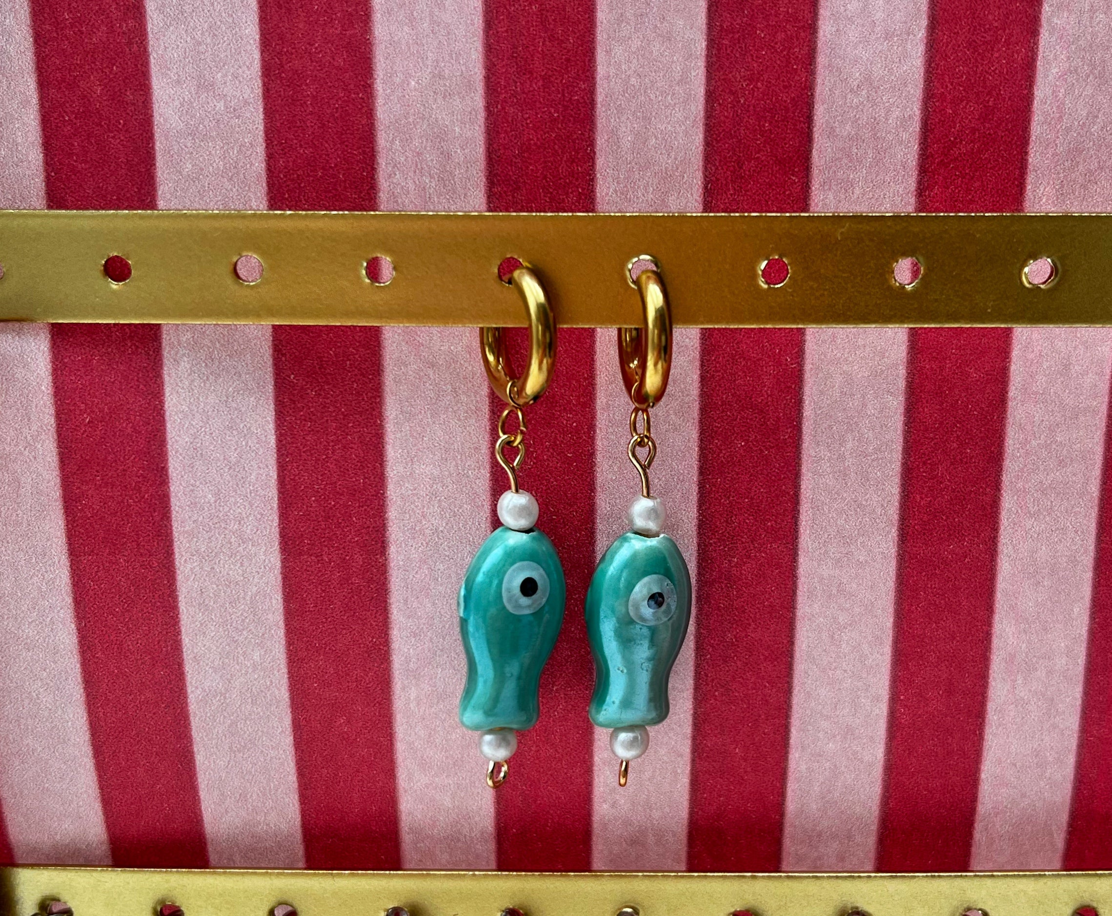 oorbel vis appelblauwzeegroen goud