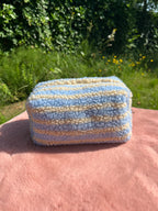 toilettas blauw en gele strepen