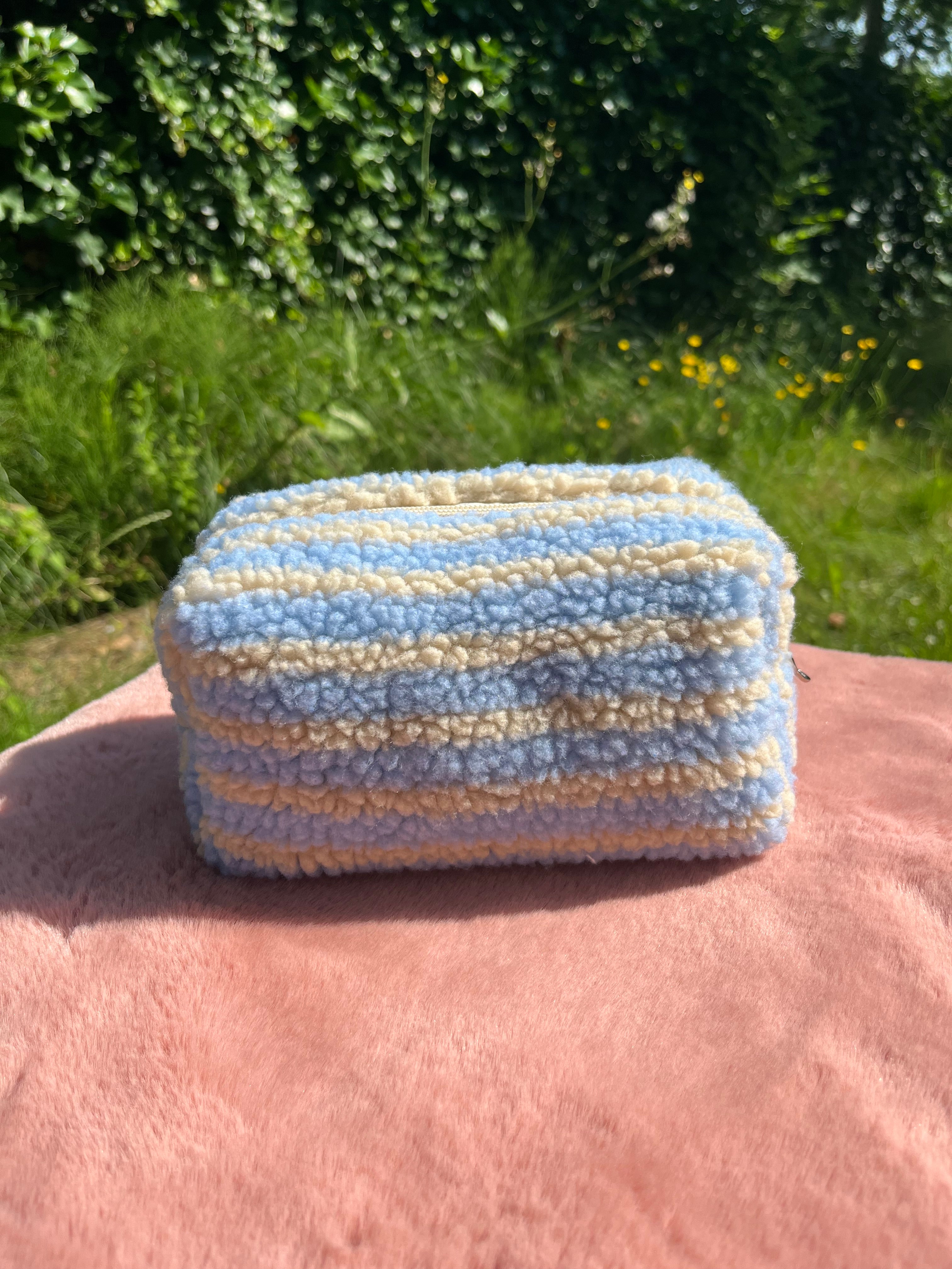 toilettas blauw en gele strepen