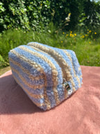 toilettas blauw en gele strepen