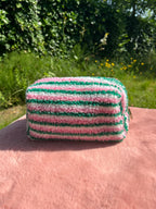 toilettas witte, groene en roze strepen