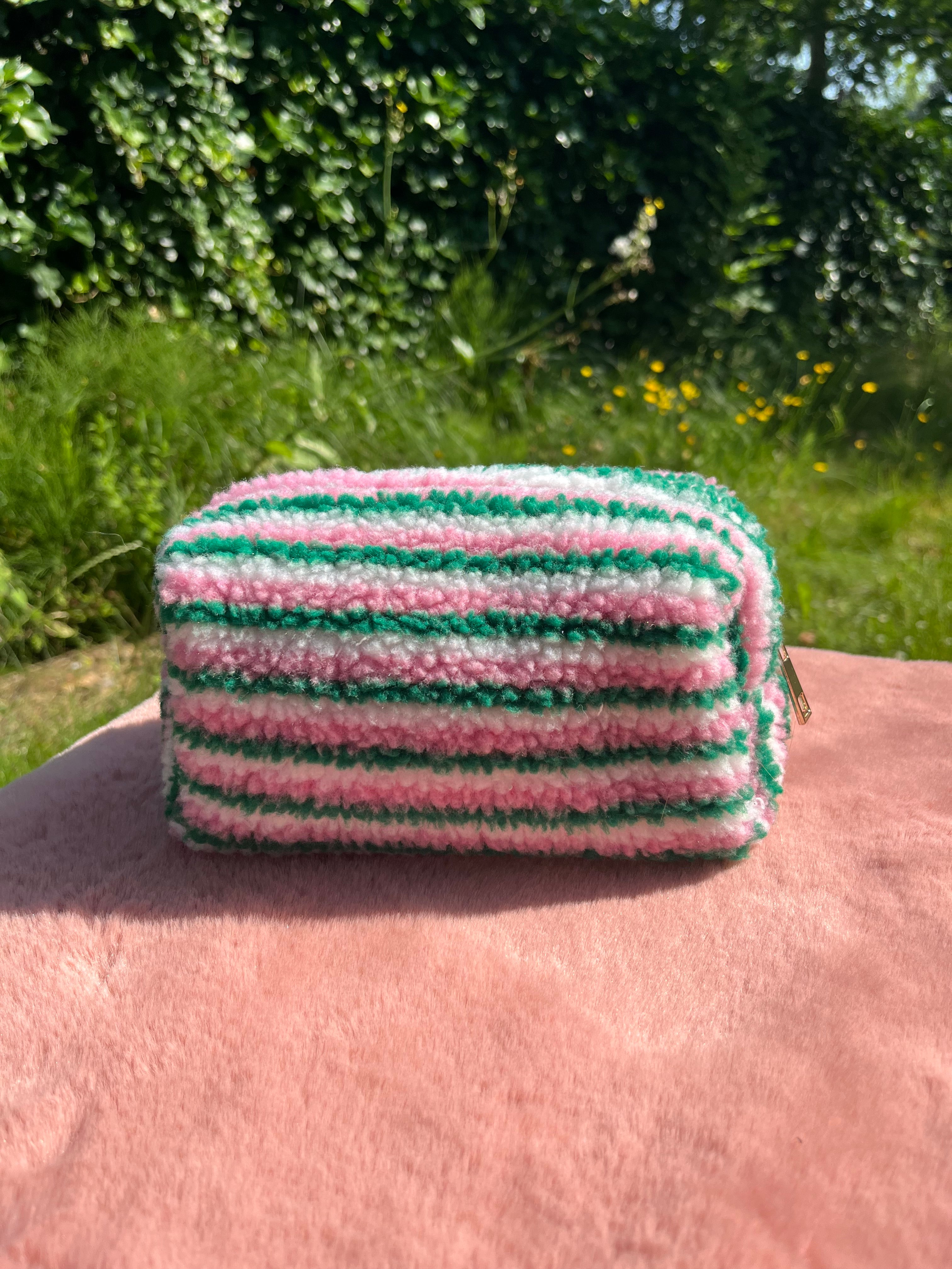 toilettas witte, groene en roze strepen