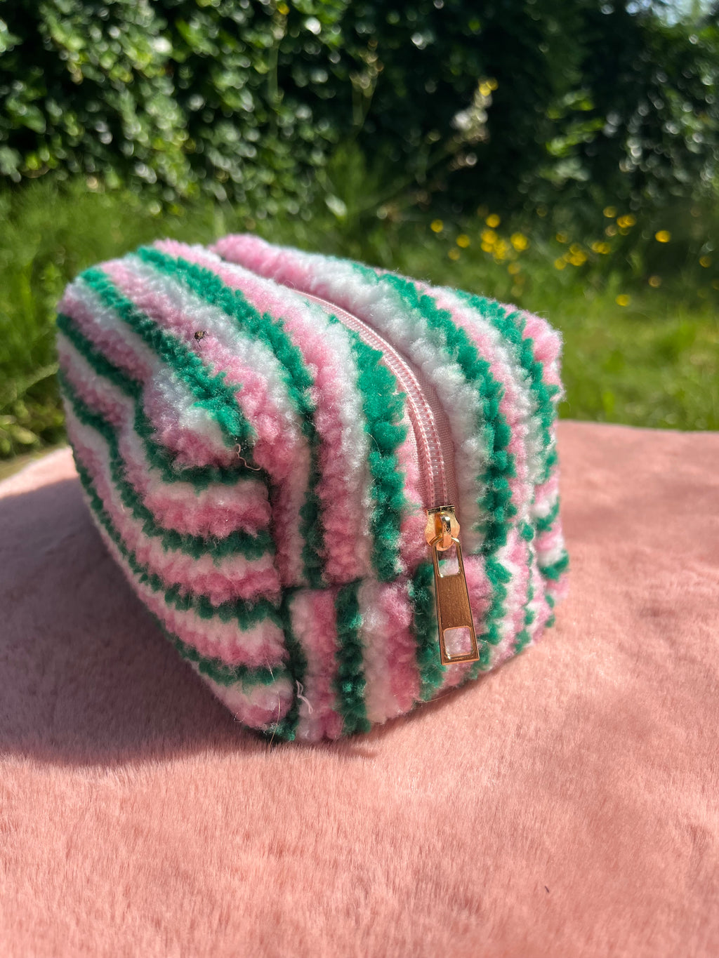 toilettas witte, groene en roze strepen