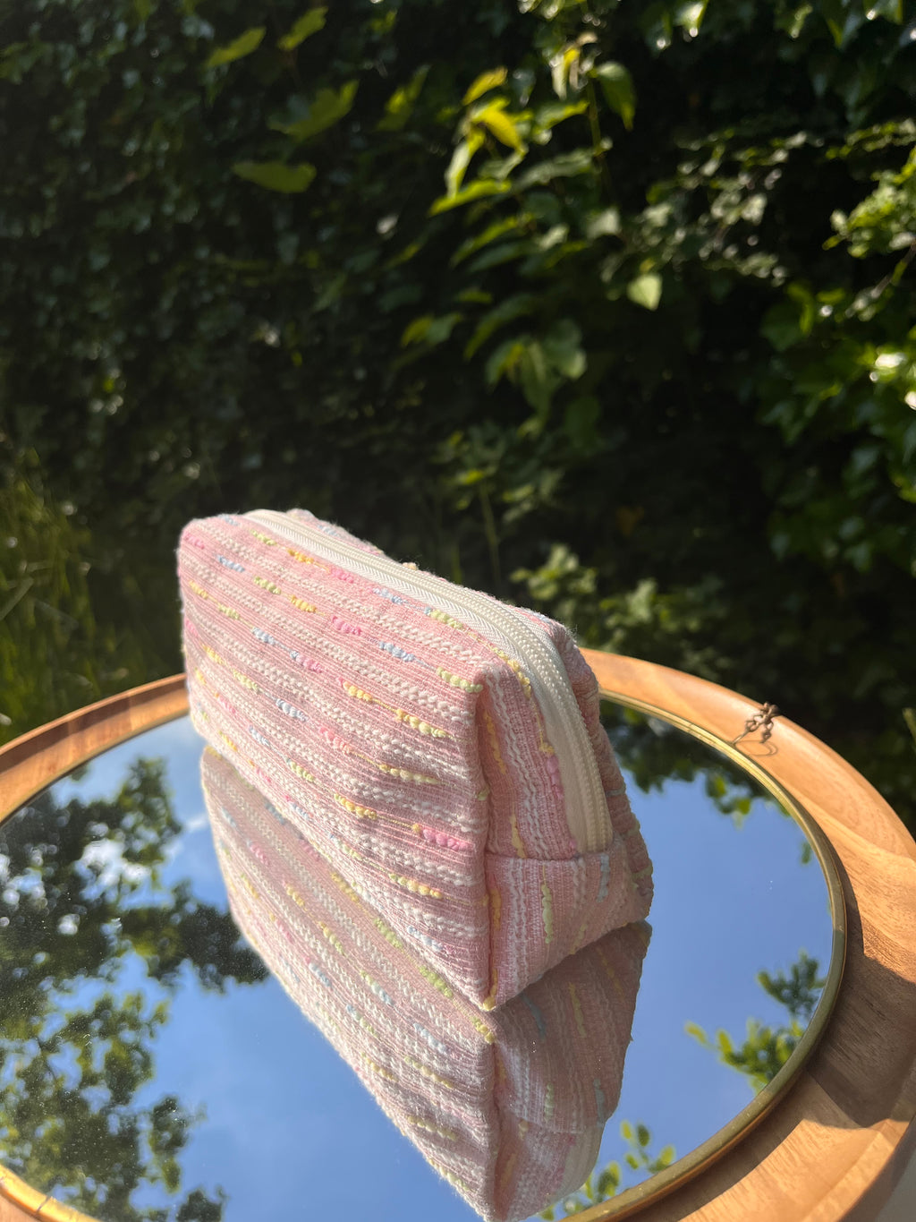 pennenzak roze met gekleurde streepjes